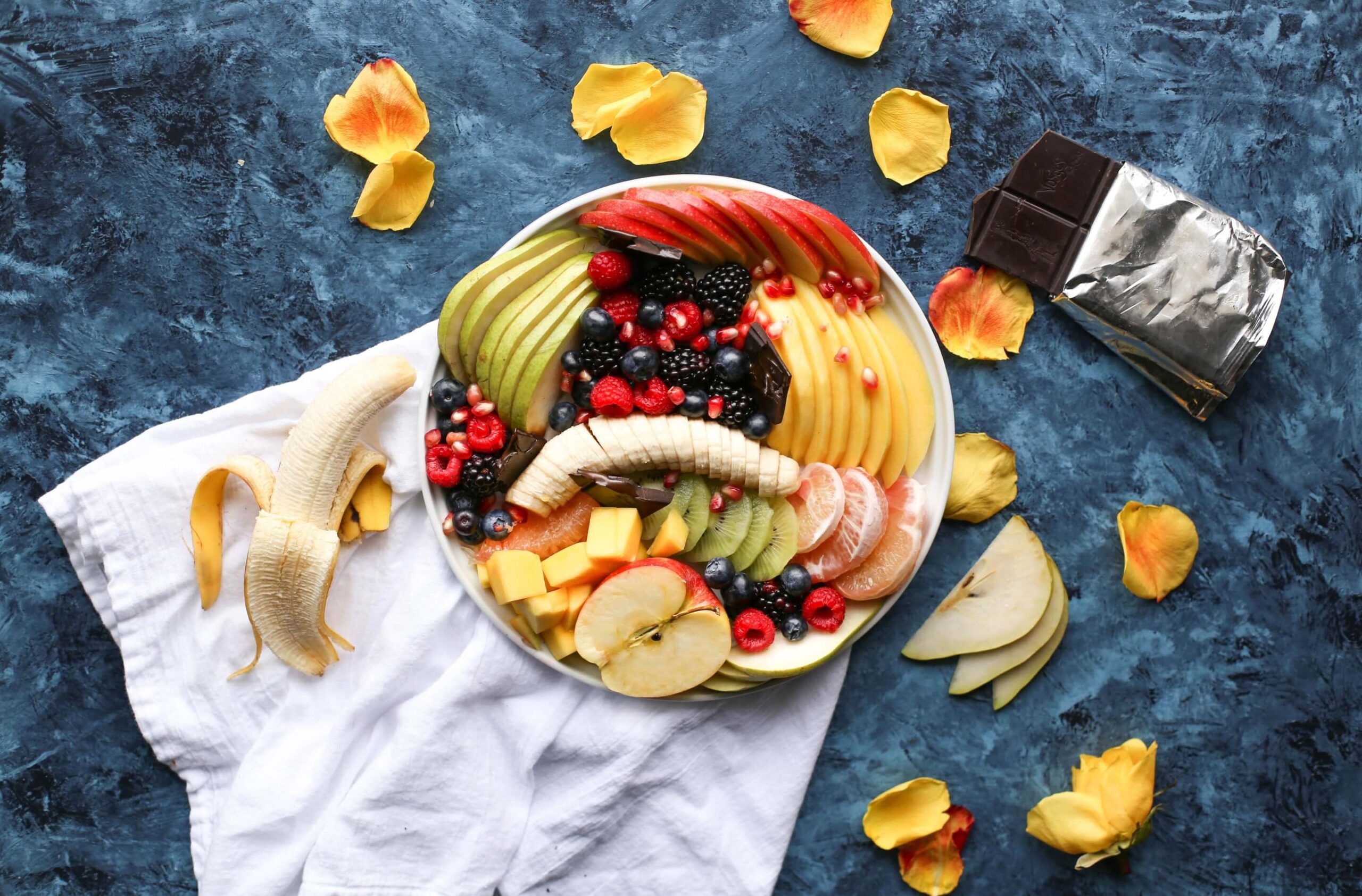 #P Fruit Platter with Banana, Mango, Berries and Orange