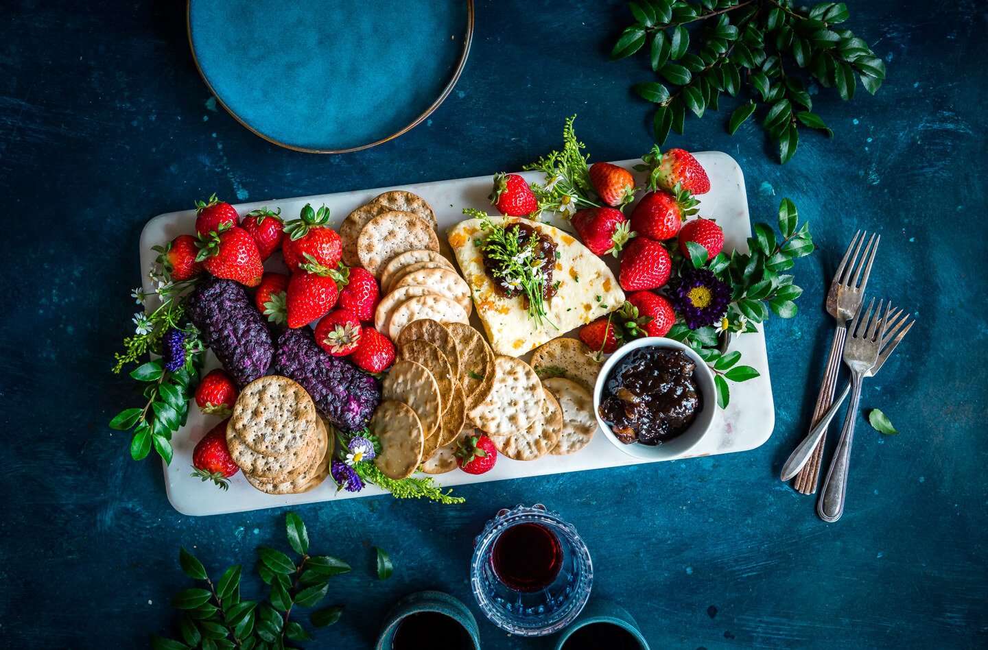 #P Summer Cheese Platter with Berries, Crackers and Wine